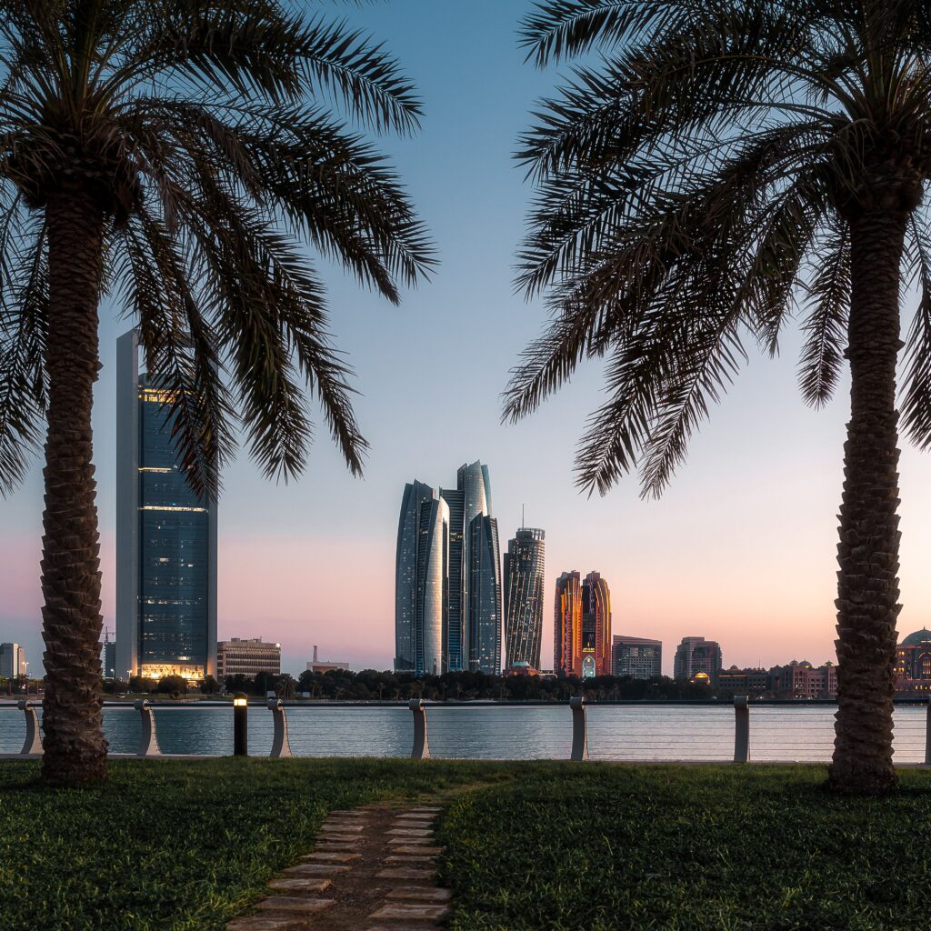 Abu Dhabi city skyline and Corniche waterfront highlighting the local service coverage area for house movers Abu Dhabi.